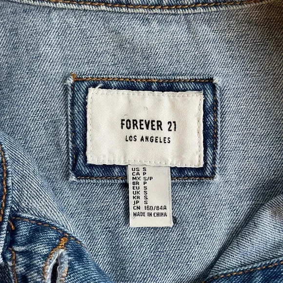 Forever 21 Los Angeles Denim Jacket Distressed Jean Trucker Classic Y2K - Picture 5 of 10